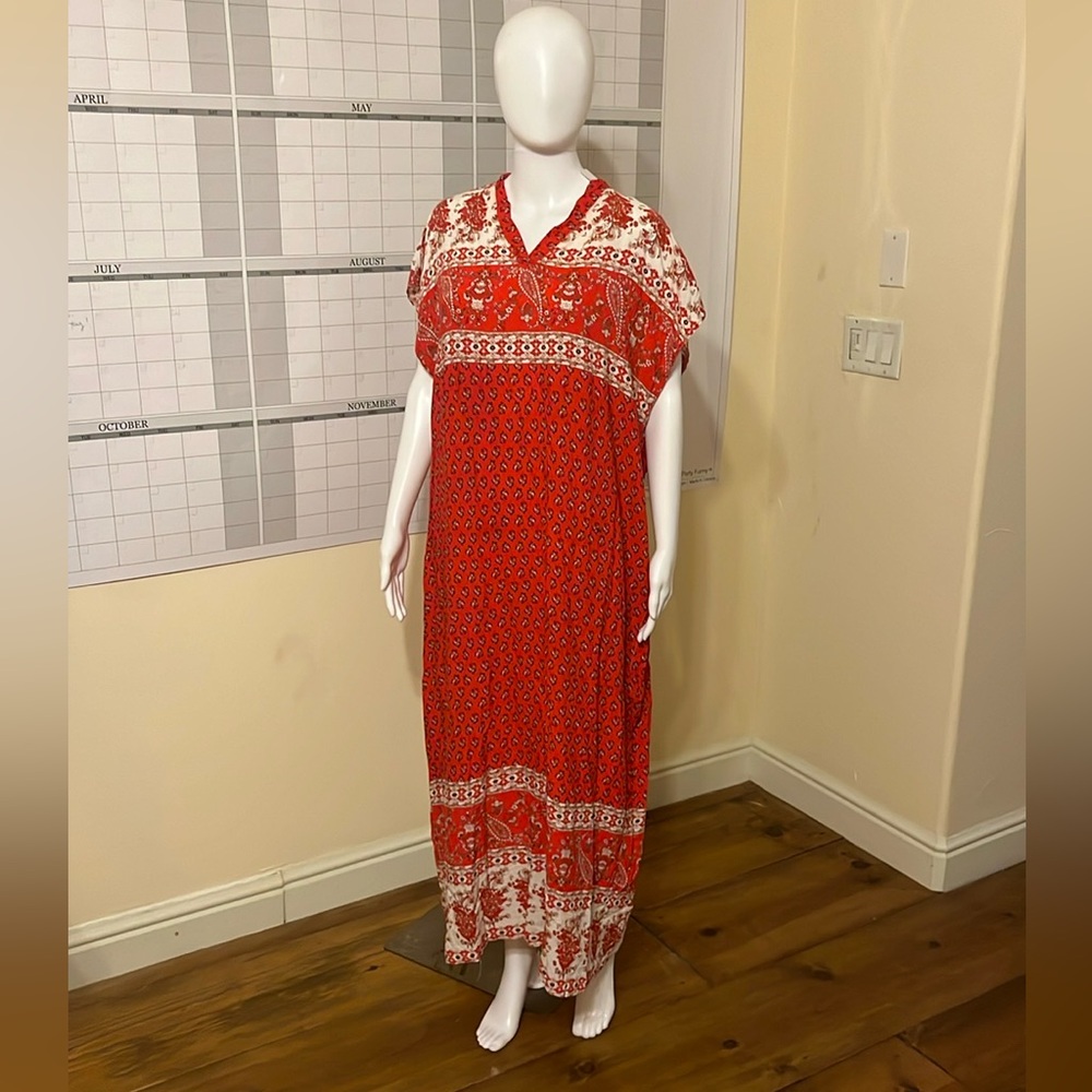 Seven Island red maxi kaftan loose waist dress Size L/XL